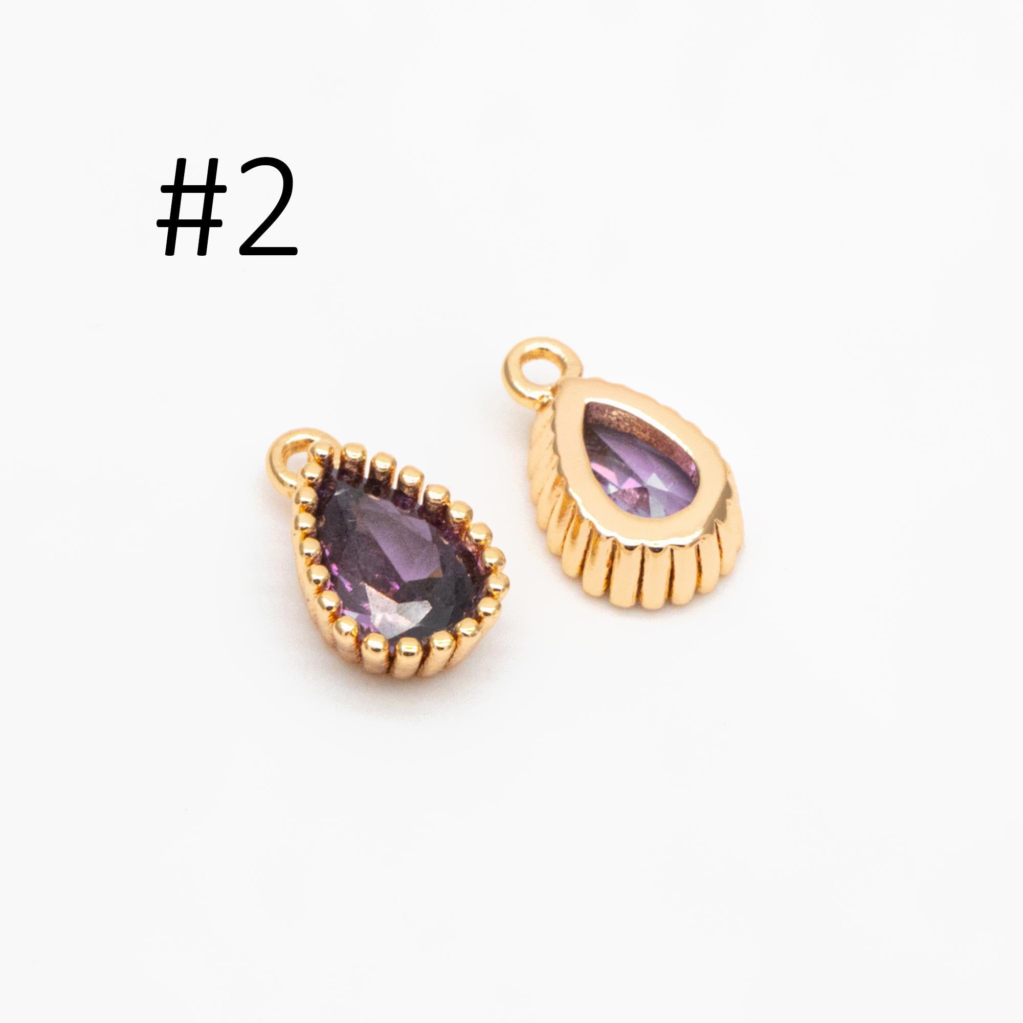 10pcs CZ Pave Teardrop Birthstone Charms 8x5mm, Gold Plated Brass Crystal Charms, Diy Jewelry Making Supplies (GB-3657)